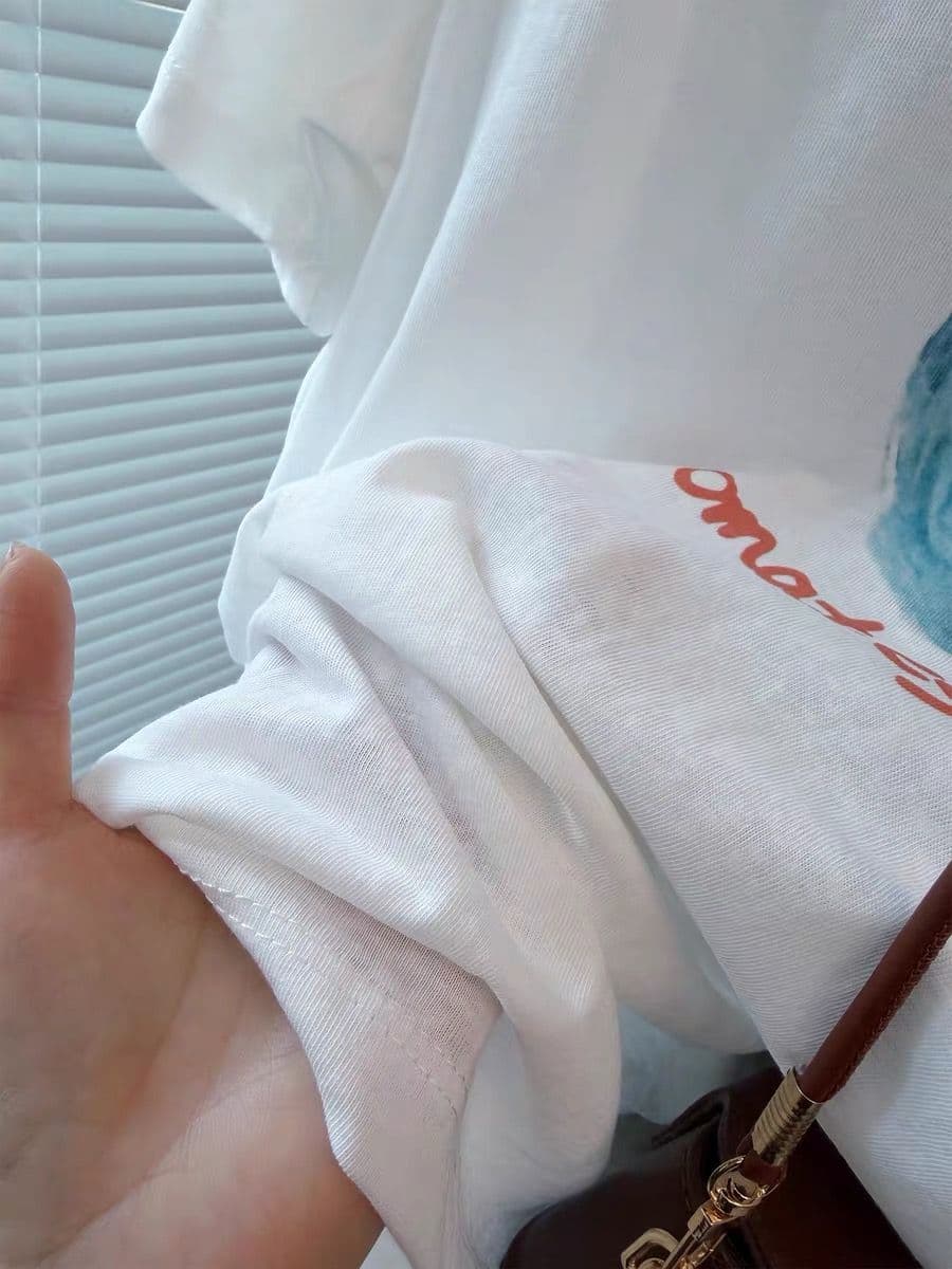 눈꽃 면 특별 빅 사이즈 300 근 레트로 유화 과일 눈꽃 면 반팔 티셔츠 여성 동정 이미지 2