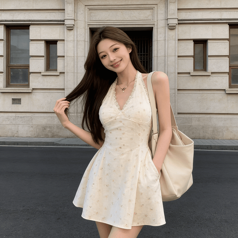 프랑스식 순수한 욕망 꽃무늬 허리 수축 슬립 여성 드레스 여름 V넥 행침 목 몸매 가꾸기 슬림해 보이는 A라인 스커트 2026 새로운 이미지 5