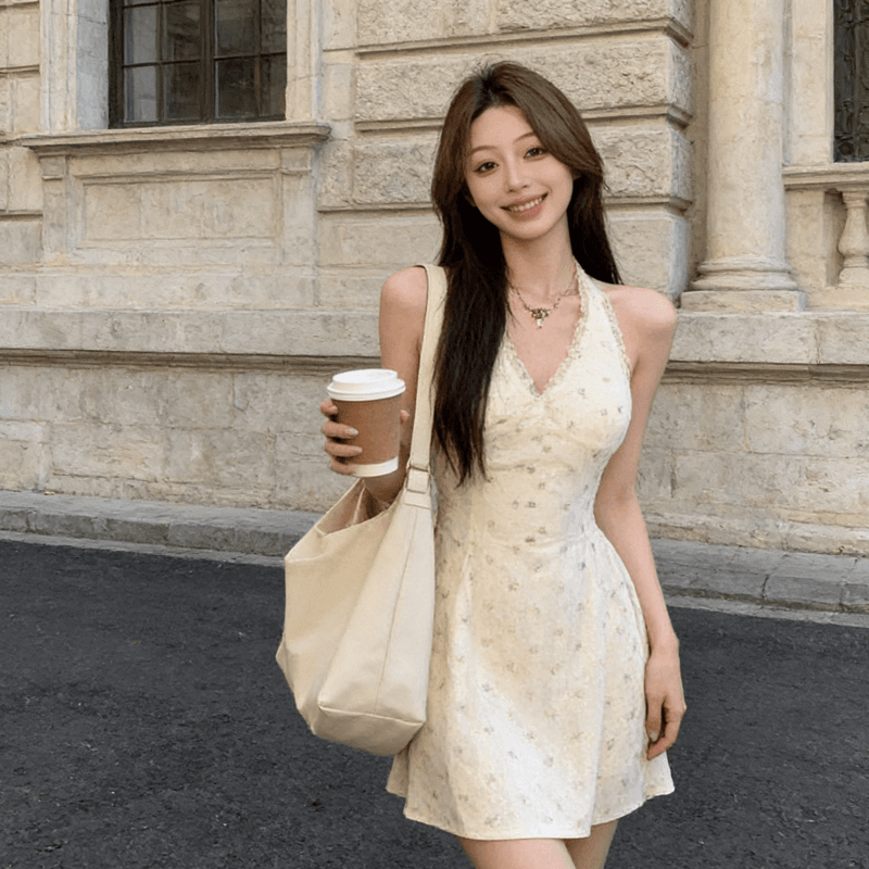 프랑스식 순수한 욕망 꽃무늬 허리 수축 슬립 여성 드레스 여름 V넥 행침 목 몸매 가꾸기 슬림해 보이는 A라인 스커트 2026 새로운 상세 이미지 3
