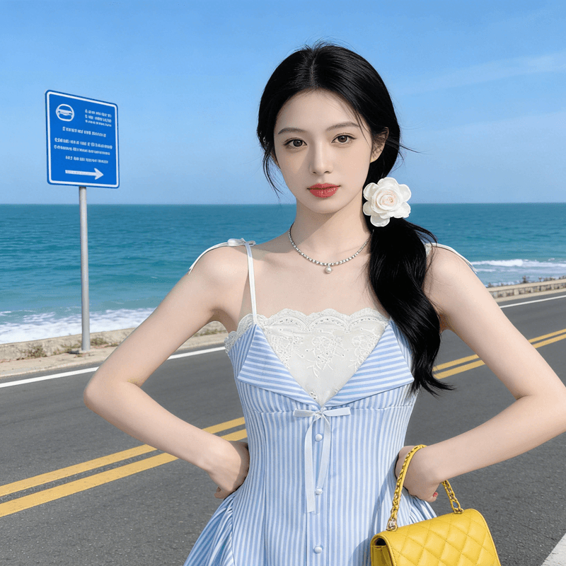 2026 봄 새로운 스트라이프 패치워크 한 마디 셔츠 드레스 치마 트렌디 봄 여름 프랑스식 디자인 슬립 여성 드레스 이미지 4