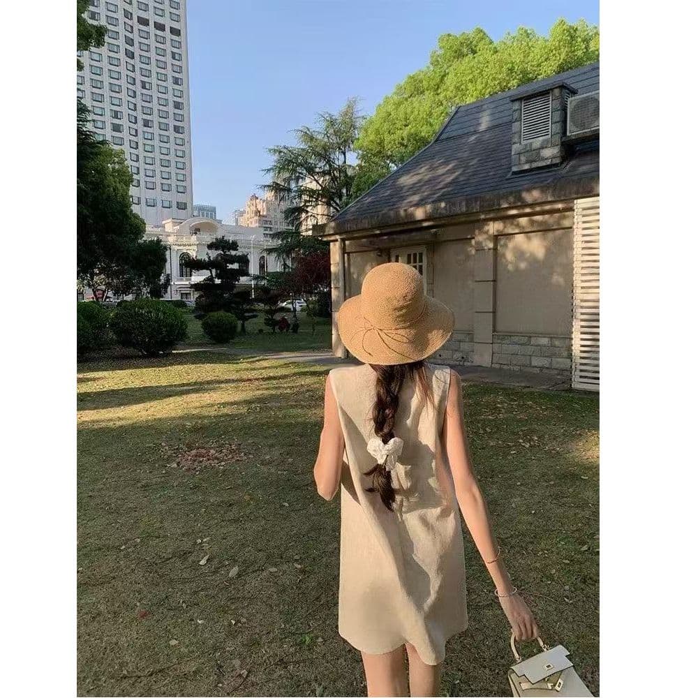 프랑스식 우아함 빛 럭셔리 고급 센스 레이스 나비 매듭 패치워크 라운드 넥 여성 드레스 2026 여름 새로운 치마 이미지 4