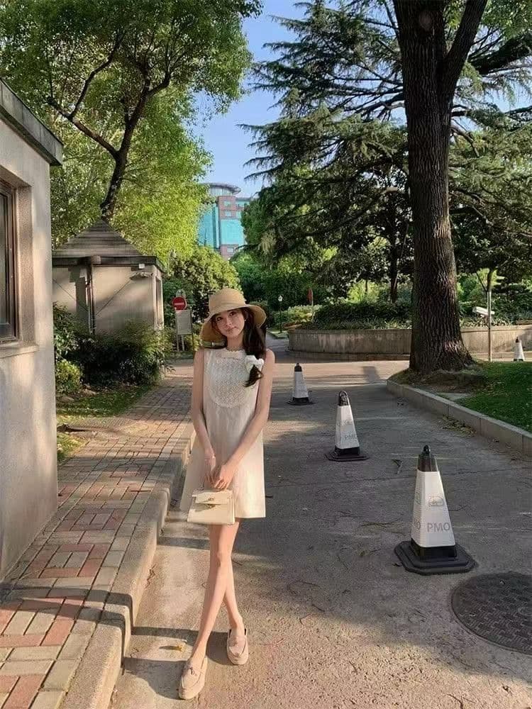 프랑스식 우아함 빛 럭셔리 고급 센스 레이스 나비 매듭 패치워크 라운드 넥 여성 드레스 2026 여름 새로운 치마 상세 이미지 6