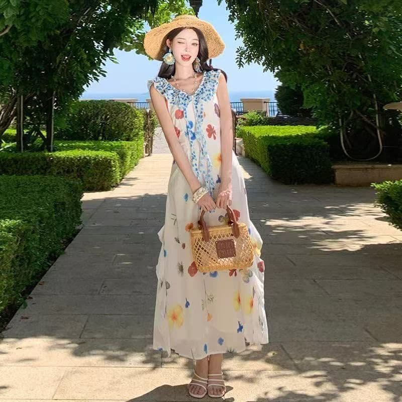 고급 센스 프린트 여성 드레스 여름 달콤함 도파민 해변가 휴가 바람 길다 치마 2026 가을 새로운 상세 이미지 5