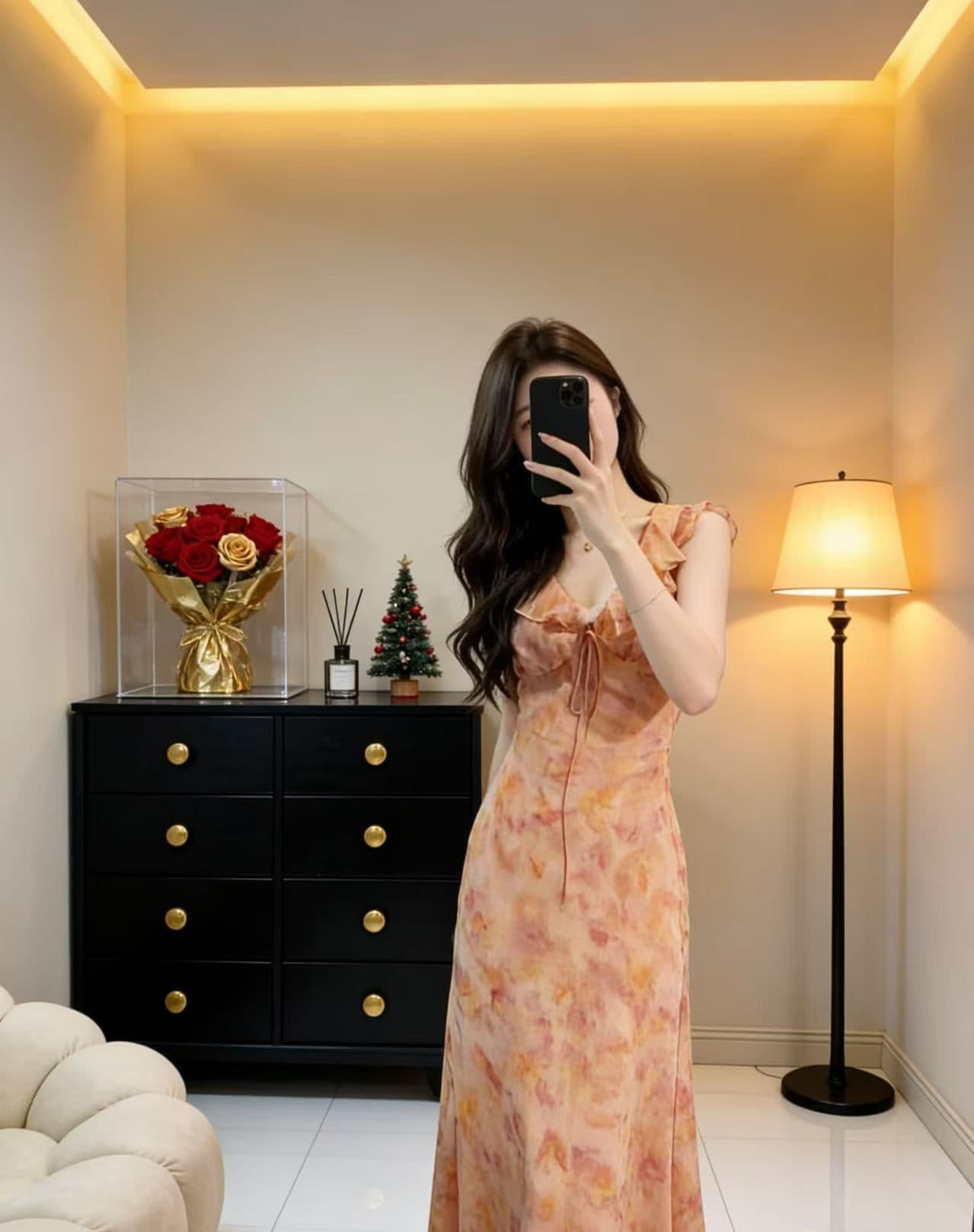 차 휴식 프랑스식 핑크색 프릴 꽃무늬 V넥 민소매 여성 드레스 2026 새로운 여름 아름다운 작은 치마 상세 이미지 1