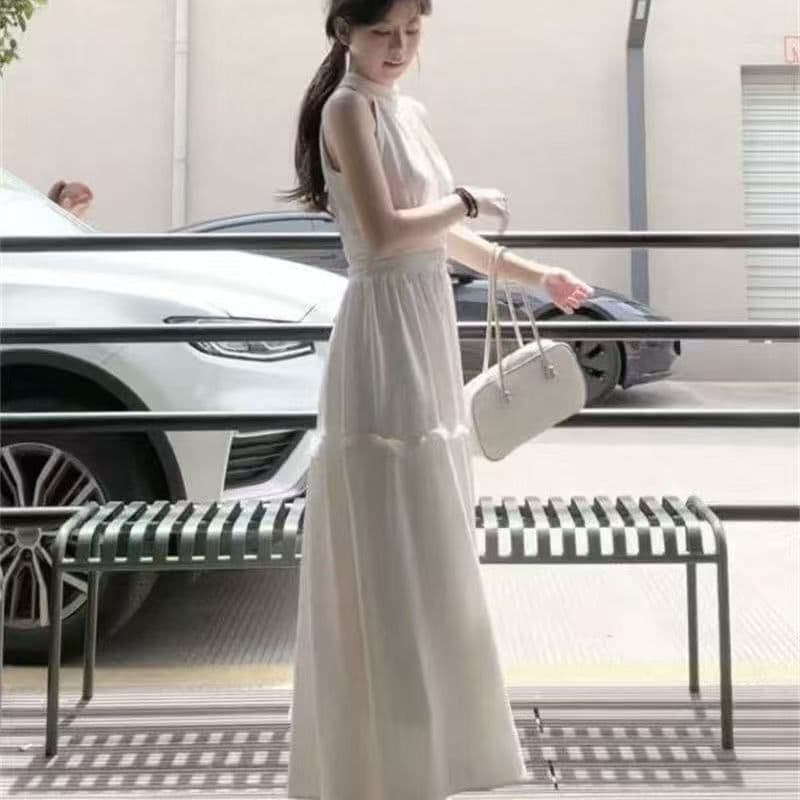 프랑스식 작은 키 행침 목 민소매 여성 드레스 여름 2026 년 여름 새로운 허리 수축 슬림해 보이는 롱 스커트 이미지 3
