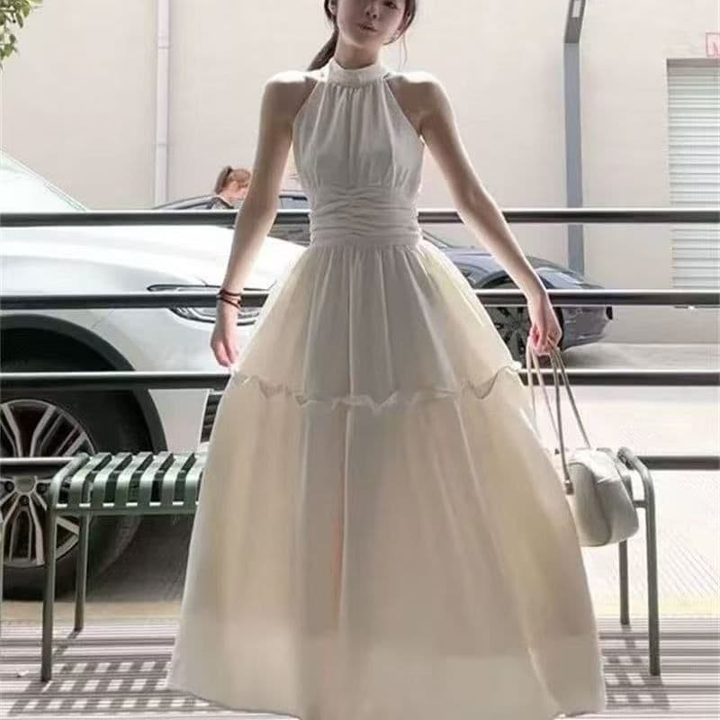 프랑스식 작은 키 행침 목 민소매 여성 드레스 여름 2026 년 여름 새로운 허리 수축 슬림해 보이는 롱 스커트 상세 이미지 1