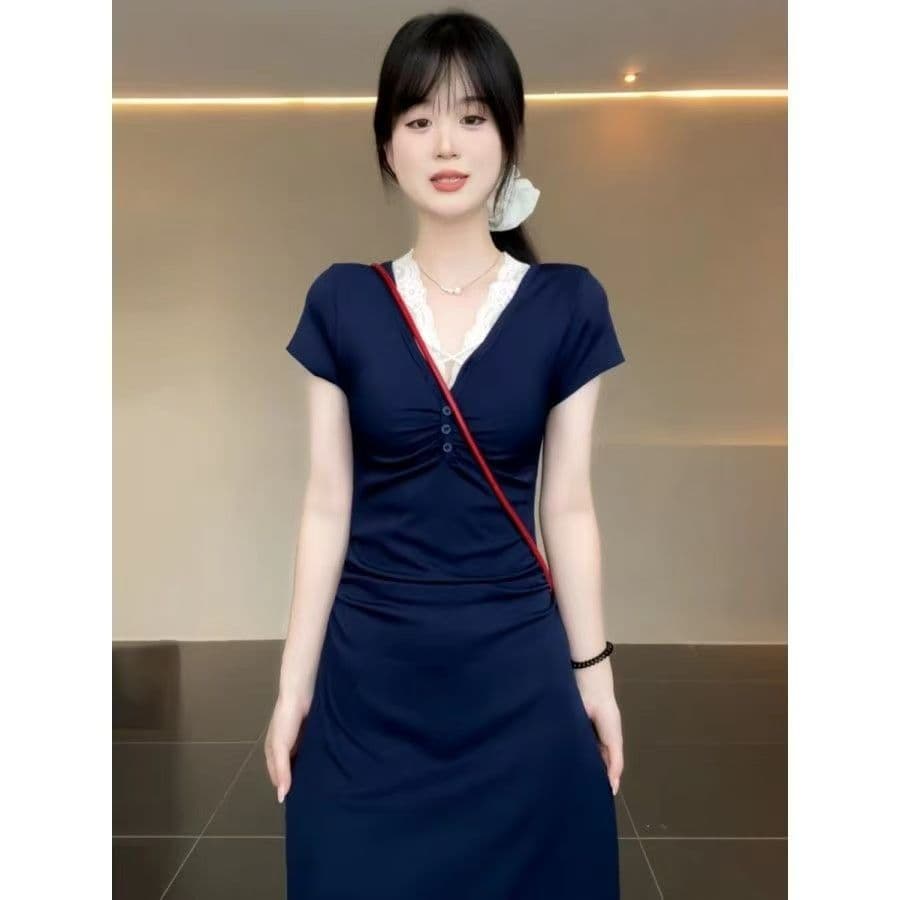프랑스식 순수한 욕망 바람 새로운 레이스 레이스 드레스 여름 새로운 품격 2026 슬림해 보이는 허리 수축 치마 롱 스커트 상세 이미지 6