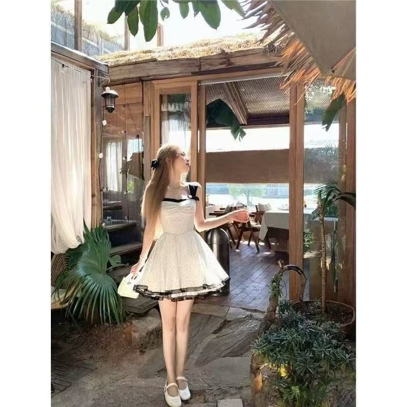 2026 고급 센스 프랑스식 공주 바람 miu 부서 여성 드레스 아름다운 도트 무늬 나비 매듭 달콤함 퍼프 미니 스커트 이미지 3
