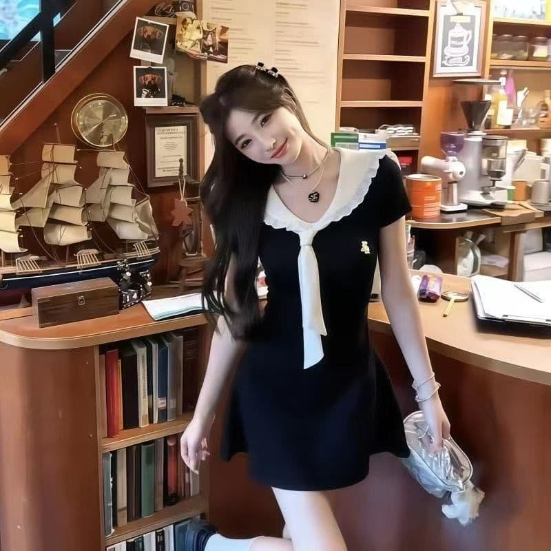 허리 수축 반팔 미니 스커트 여성 드레스 2026 년 여름 새로운 외국 가스 학원 스타일 몸매 가꾸기 슬림해 보이는 표지 고기 치마 상세 이미지 7