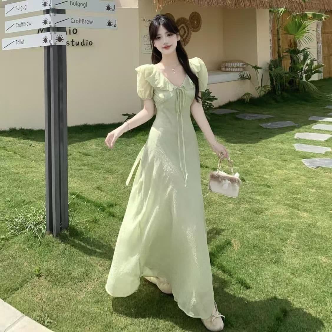 프랑스식 보라색 프릴 허리 수축 여성 드레스 여름 2026 새로운 품격 부드러운 바람 폭발 청 순수한 시스템 롱 스커트 상세 이미지 1