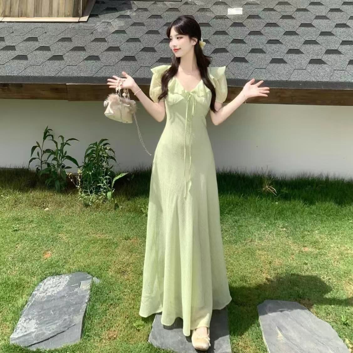 프랑스식 보라색 프릴 허리 수축 여성 드레스 여름 2026 새로운 품격 부드러운 바람 폭발 청 순수한 시스템 롱 스커트 상세 이미지 2