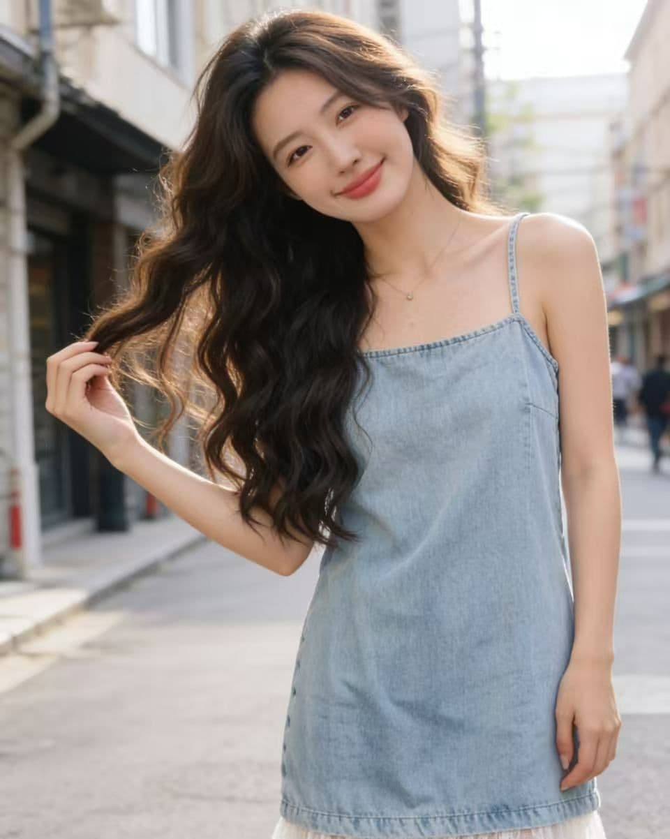 슈퍼 요정 레이스 밑단 패치워크 데님 슬립 여성 드레스 여름 2026 새로운 휴가 바람 품격 슬림해 보이는 롱 스커트 상세 이미지 2
