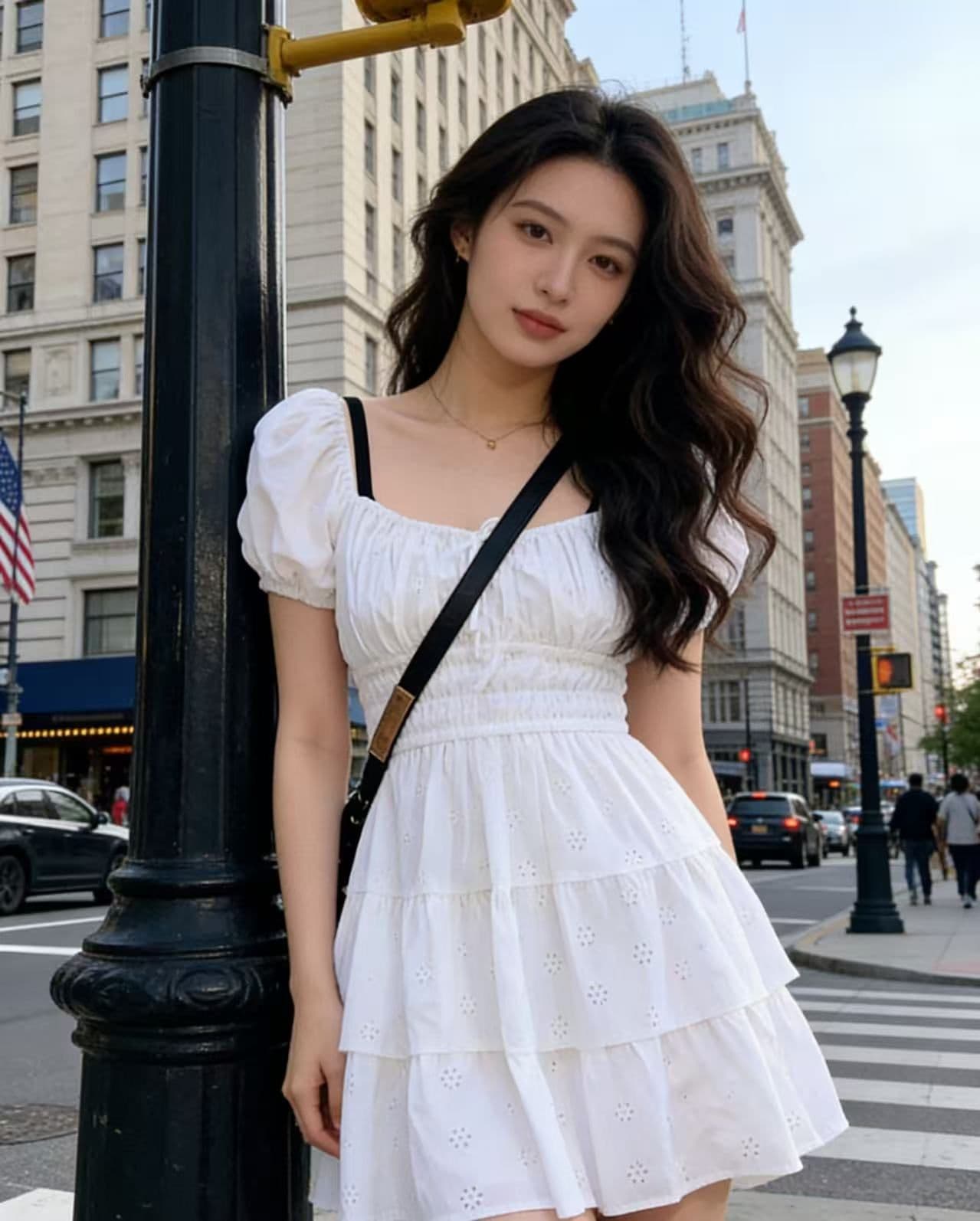 여름 새로운 프랑스식 작은 키 광장 칼라 거품 소매 부드러운 바람 첫사랑 공주 드레스 달콤함 허리 수축 슬림해 보이는 상세 이미지 3