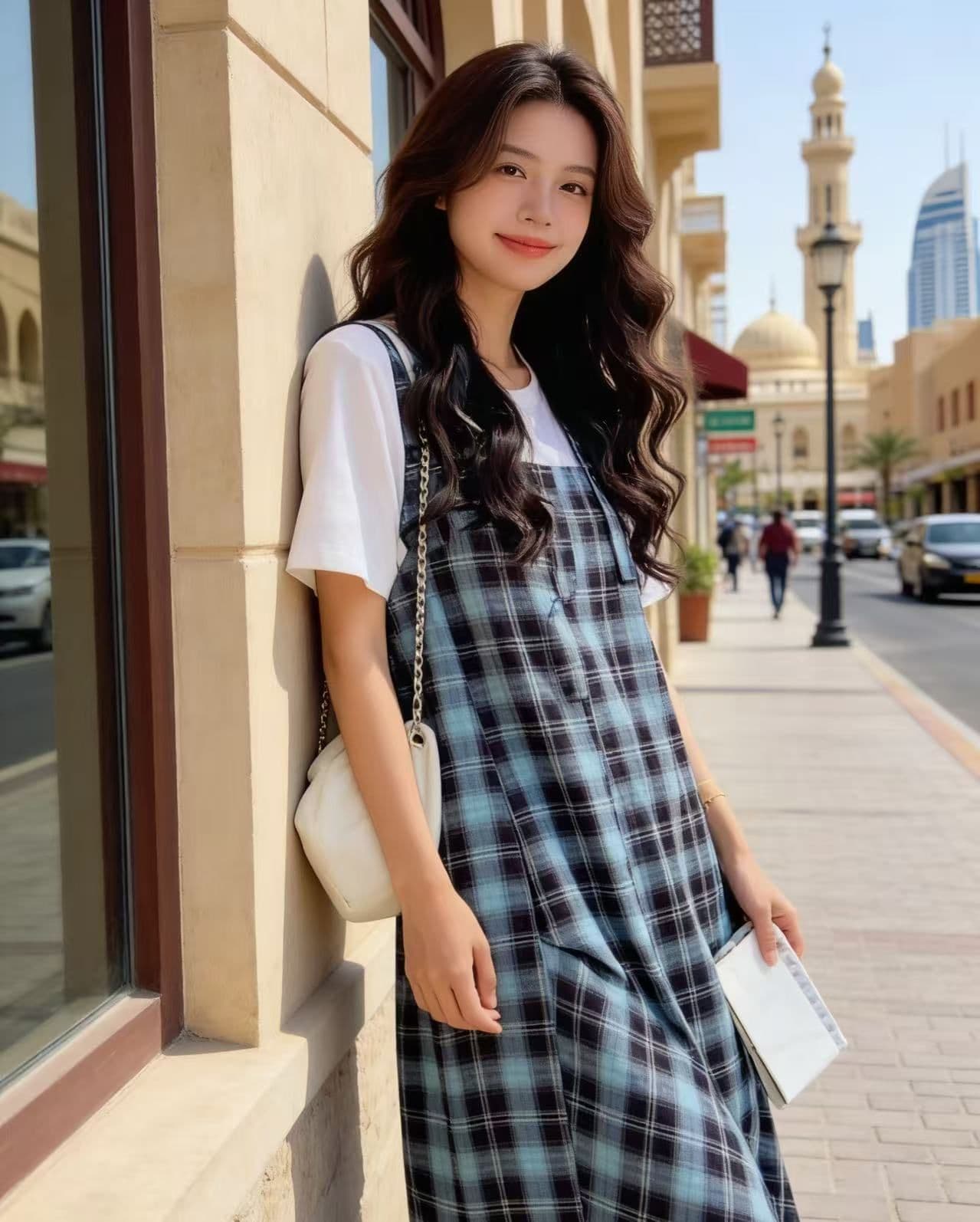 한 부서 캐주얼 체크무늬 드레스 2026 년 이른 가을 새로운 고급 품격 느슨함 센스 페이크 레이어드 롱 스커트 여성 의류 상세 이미지 1