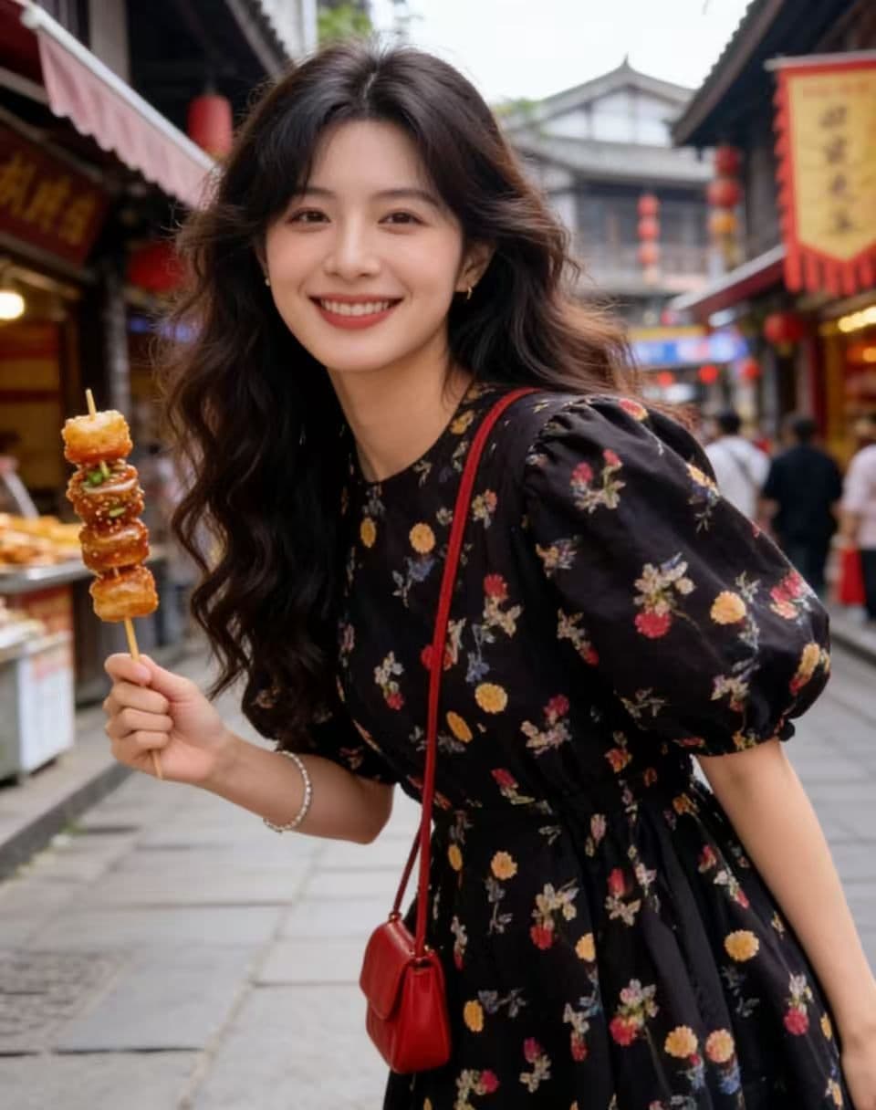 프랑스식 레트로 검정색 꽃무늬 라운드 넥 거품 소매 셔츠 드레스 여름 허리 수축 큰 진자 한 마디 휴가 여성 드레스 상세 이미지 4