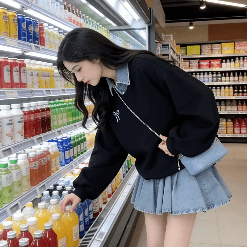 한 부서 페이크 레이어드 후드티 모방 데님 스커트 여성 2026 봄 가을 새로운 자수 허리 수축 슬림해 보이는 플리츠 미니 스커트 트렌디 상세 이미지 1