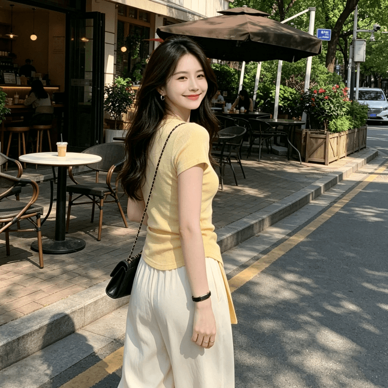 박하 남자 웨이브 프랑스식 불규칙 트임 스트랩 스타일 맨위 여성 여름 하이웨이스트 루즈핏 와이드 레그 팬츠 치마 투피스 세트 이미지 2