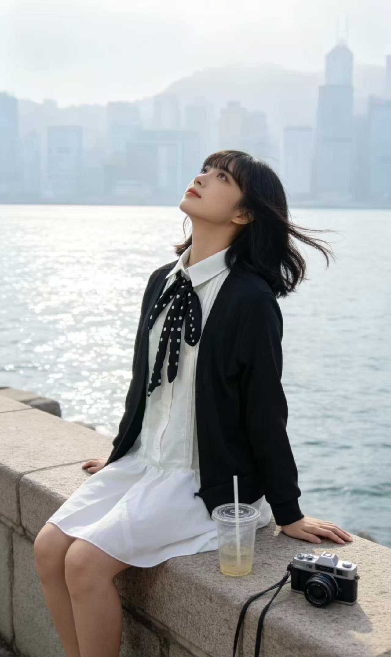 빅 사이즈 학원 스타일 세트 검정색 오픈 가디건 화이트 드레스 두 조각 여성 세트 지방 mm 이른 가을 연령 감소 착용 가져 가라. 전체 집합 상세 이미지 2