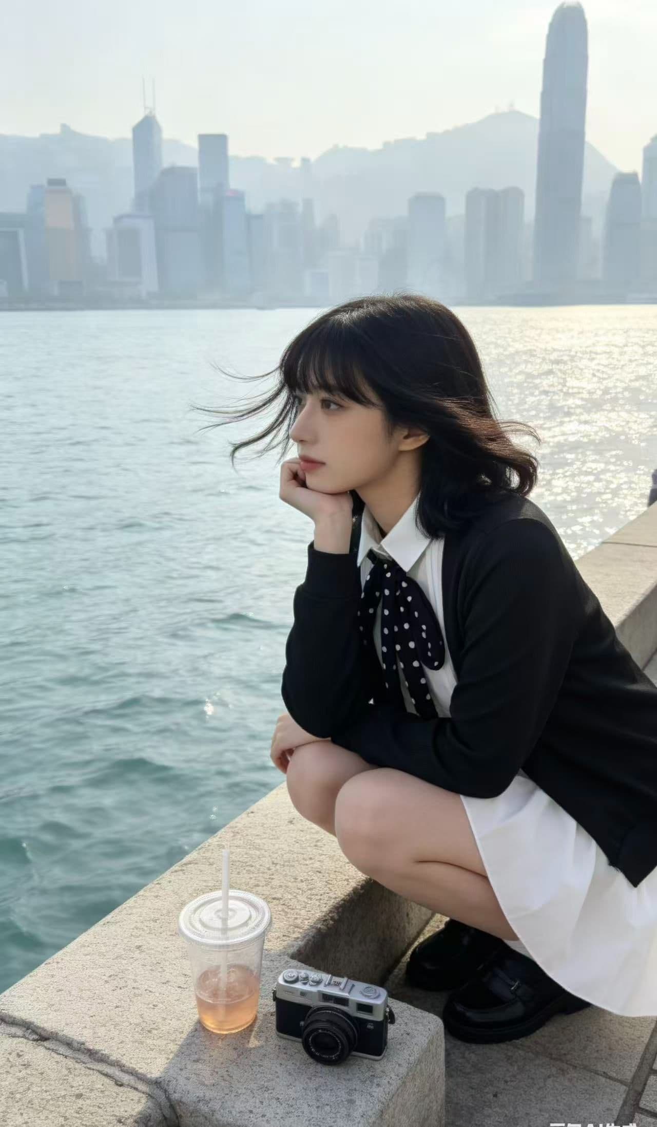 빅 사이즈 학원 스타일 세트 검정색 오픈 가디건 화이트 드레스 두 조각 여성 세트 지방 mm 이른 가을 연령 감소 착용 가져 가라. 전체 집합 상세 이미지 5