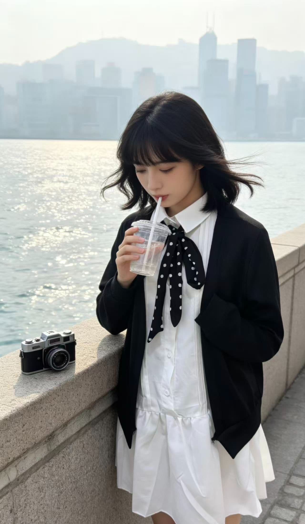 빅 사이즈 학원 스타일 세트 검정색 오픈 가디건 화이트 드레스 두 조각 여성 세트 지방 mm 이른 가을 연령 감소 착용 가져 가라. 전체 집합 상세 이미지 9