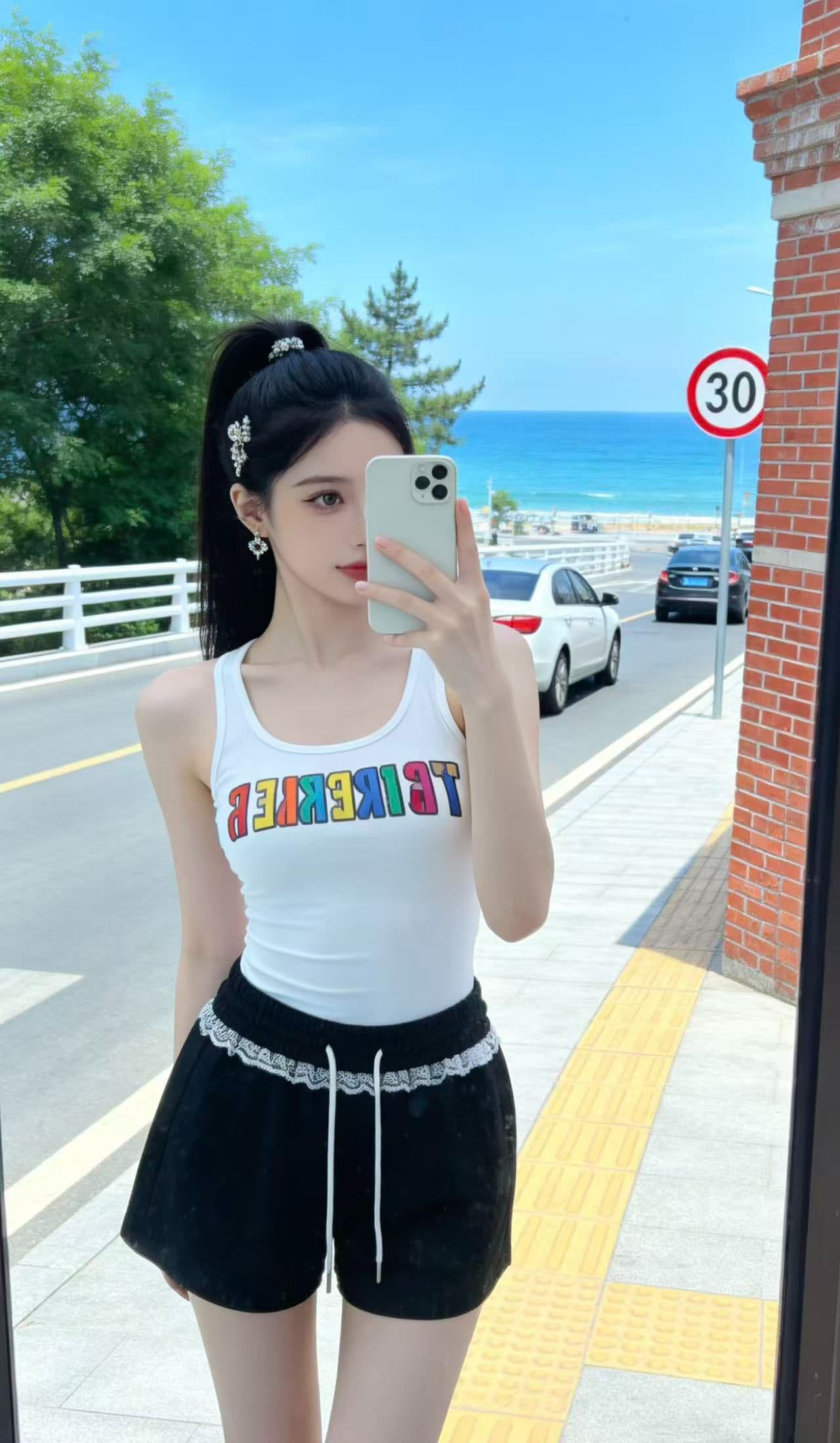 고급 레이스 조각 캐주얼 운동 레이스 반바지 여름 2026 한국 스타일 하이웨이스트 새로운 슬림해 보이는 밴딩 루즈핏 상세 이미지 1