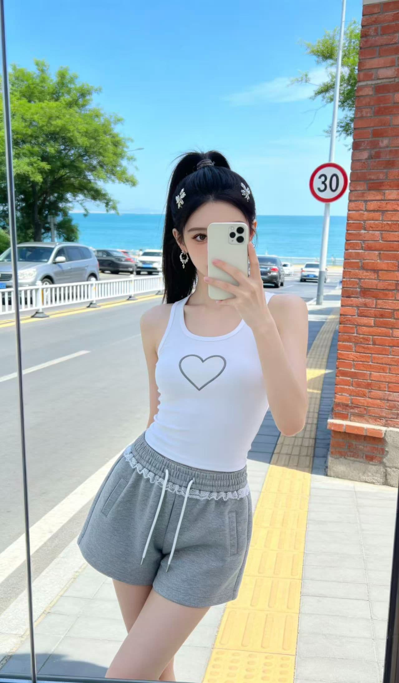 고급 레이스 조각 캐주얼 운동 레이스 반바지 여름 2026 한국 스타일 하이웨이스트 새로운 슬림해 보이는 밴딩 루즈핏 상세 이미지 11