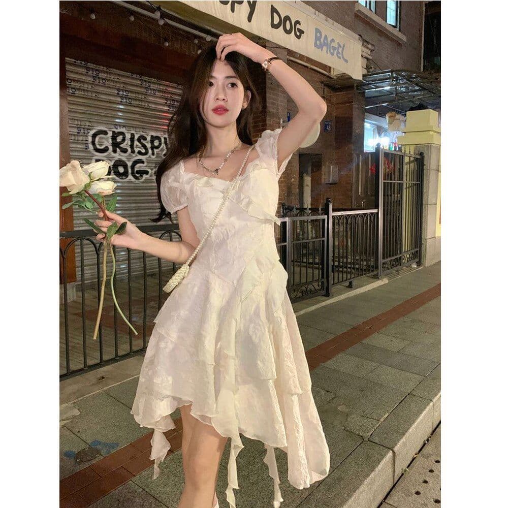 원본 자카드 원단 벨트 쉬폰 네리 하나 차 휴식 부드러운 프릴 캄파넬라 세과 프랑스식 요정 공주 짧은 치마 이미지 3