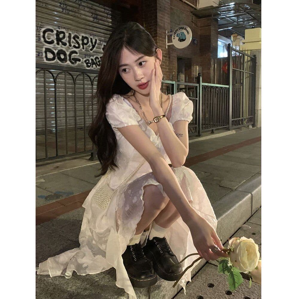 원본 자카드 원단 벨트 쉬폰 네리 하나 차 휴식 부드러운 프릴 캄파넬라 세과 프랑스식 요정 공주 짧은 치마 상세 이미지 4