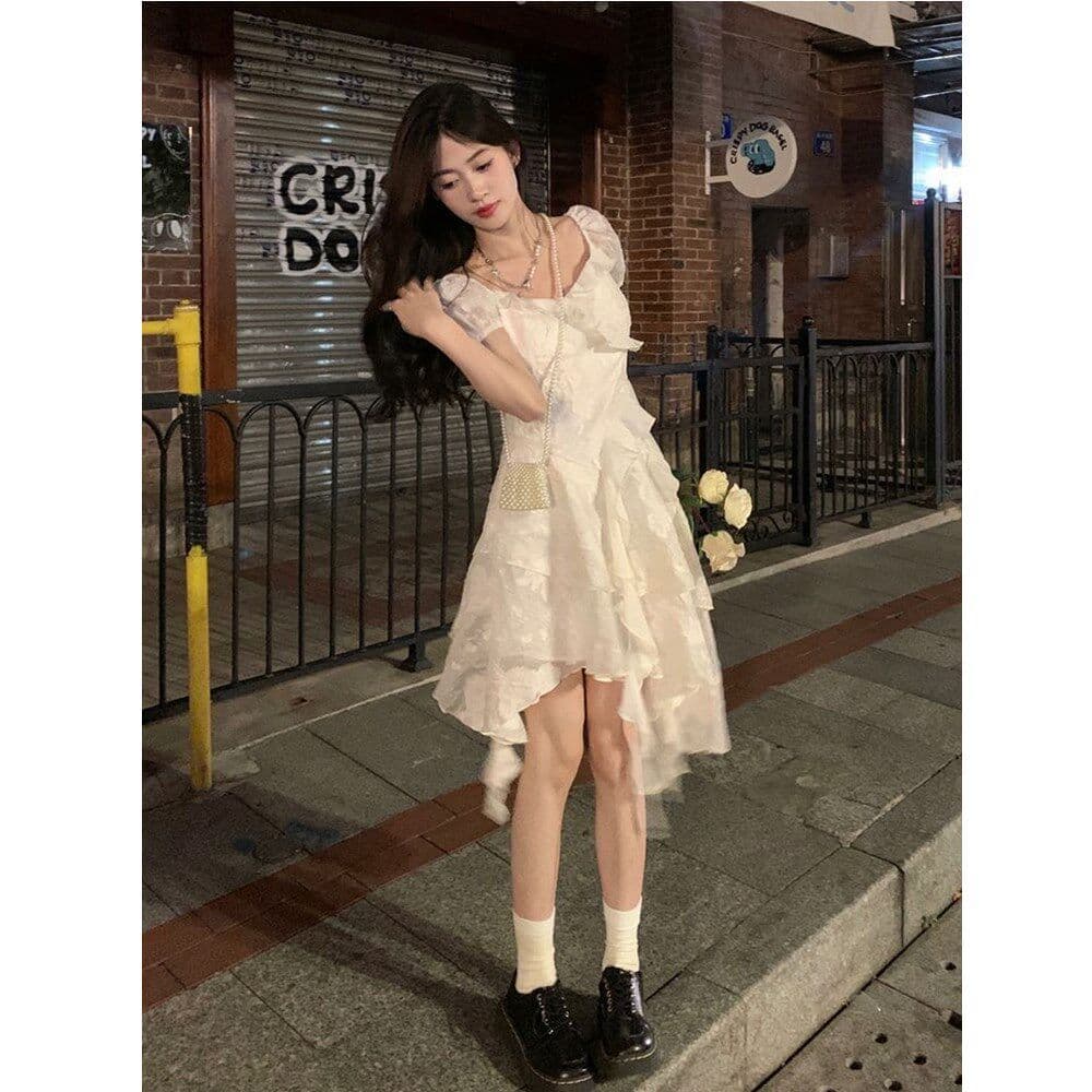원본 자카드 원단 벨트 쉬폰 네리 하나 차 휴식 부드러운 프릴 캄파넬라 세과 프랑스식 요정 공주 짧은 치마 상세 이미지 5