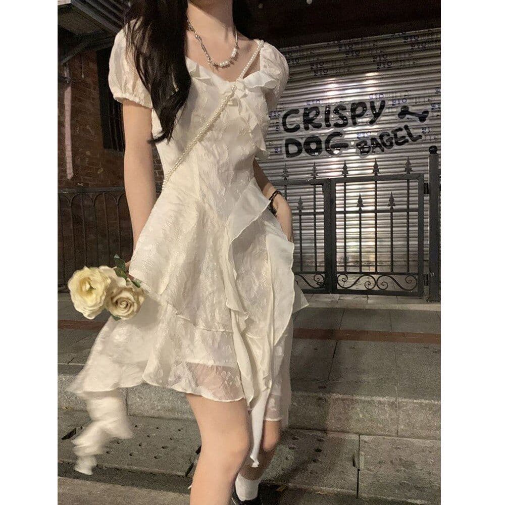 원본 자카드 원단 벨트 쉬폰 네리 하나 차 휴식 부드러운 프릴 캄파넬라 세과 프랑스식 요정 공주 짧은 치마 상세 이미지 6