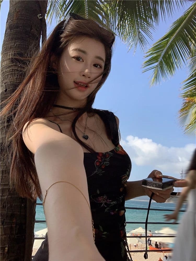 어깨끈 조절 가능 축제 후에 멜빵 지퍼 하나 핫걸 바람 품격 꽃무늬 슬립 드레스 허리 수축 슬림해 보이는 패키지 팔 치마 상세 이미지 14