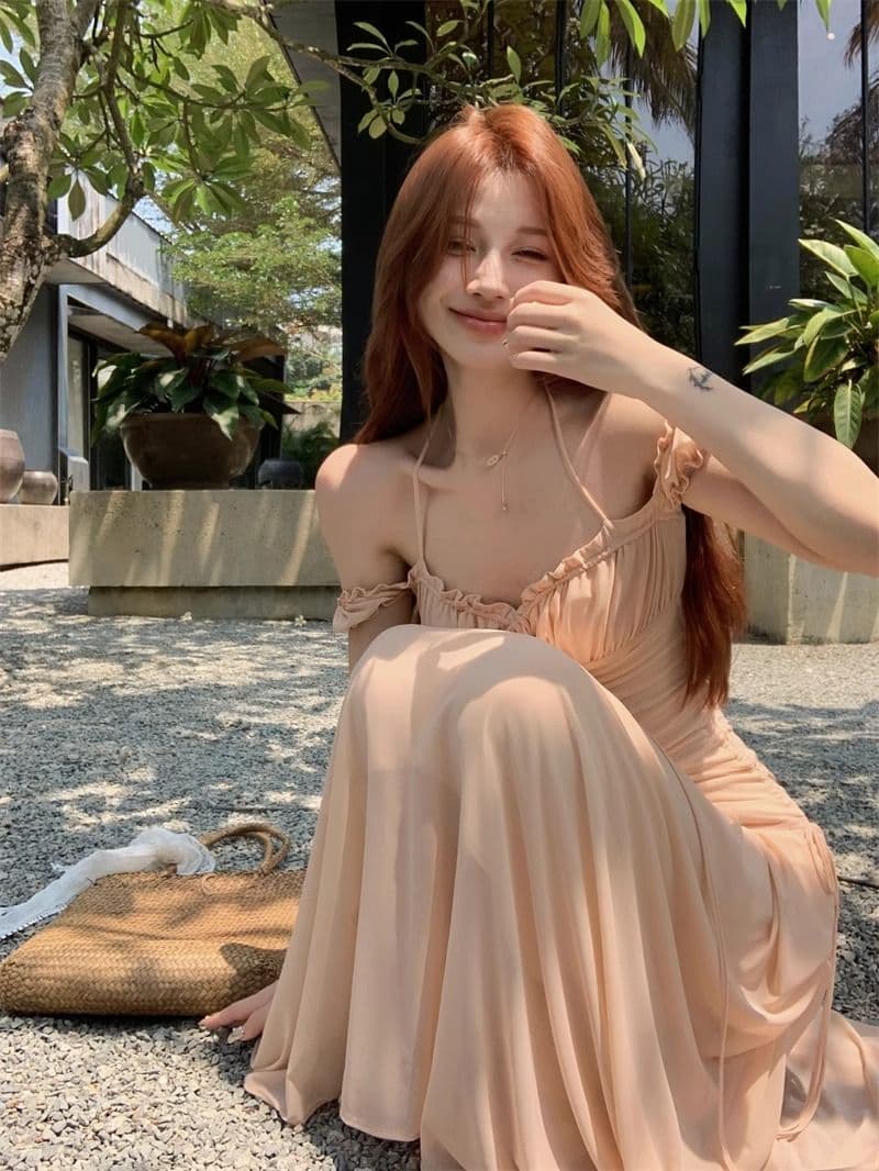 원본 40d 망사 원단 네리 하나 휴가 바람 슬림해 보이는 착용 가져 가라. 프랑스식 부드러운 광장 칼라 박하 점프 슈트 치마 상세 이미지 12