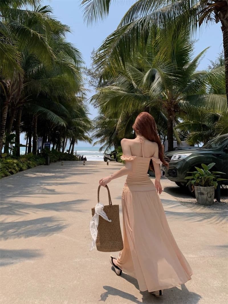원본 40d 망사 원단 네리 하나 휴가 바람 슬림해 보이는 착용 가져 가라. 프랑스식 부드러운 광장 칼라 박하 점프 슈트 치마 상세 이미지 16