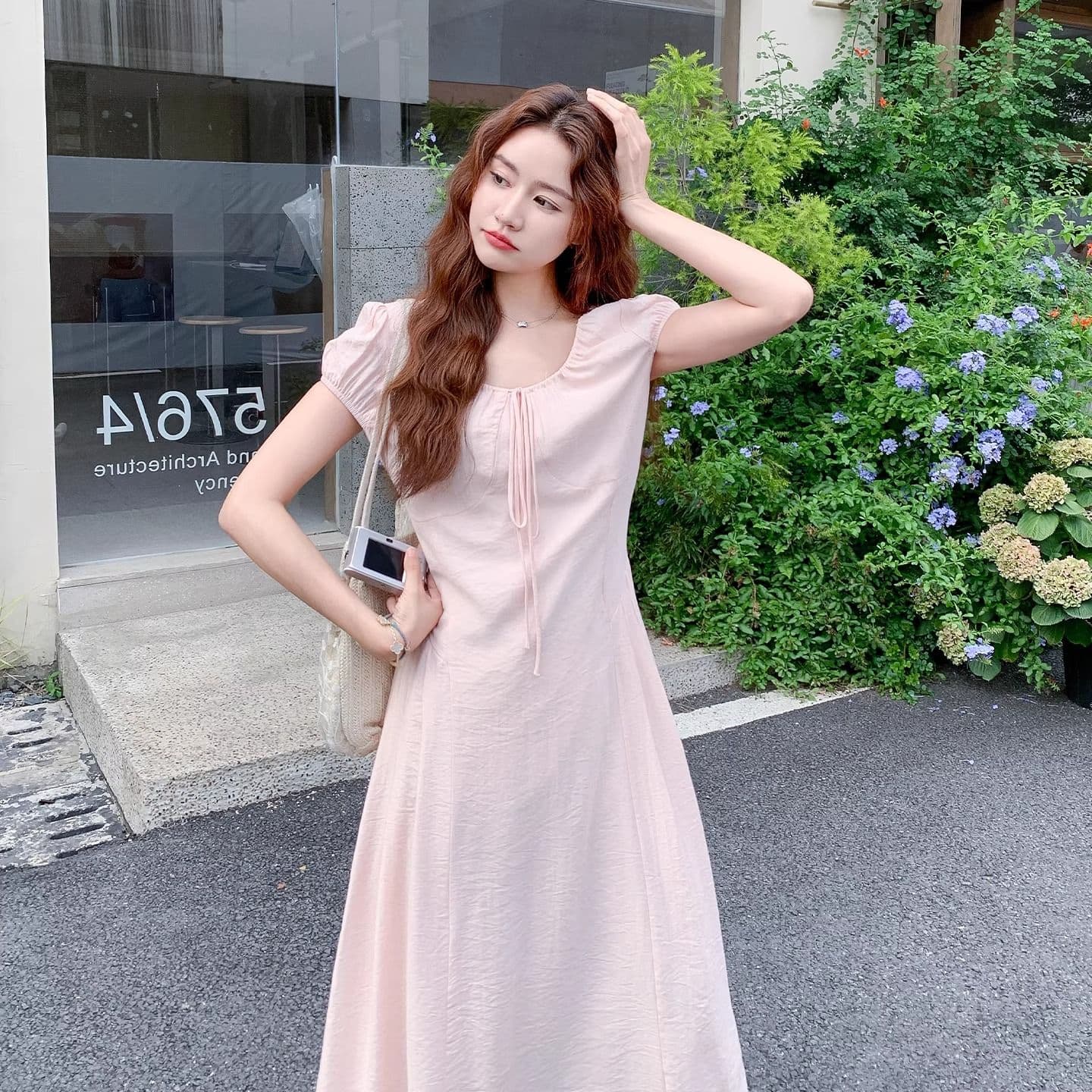 원본 면 주름 원단 네리 지퍼 하나 핑크색 달콤함 슈퍼 요정 드레스 프랑스식 몸매 가꾸기 슬림해 보이는 첫사랑 치마 이미지 2