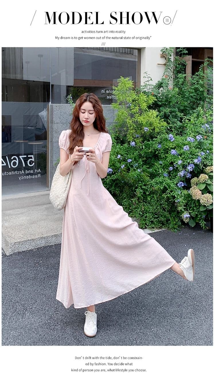 원본 면 주름 원단 네리 지퍼 하나 핑크색 달콤함 슈퍼 요정 드레스 프랑스식 몸매 가꾸기 슬림해 보이는 첫사랑 치마 상세 이미지 3