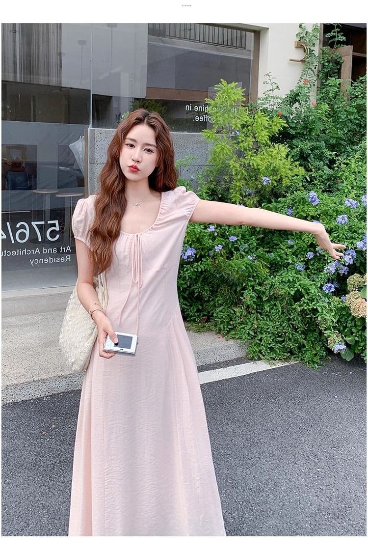 원본 면 주름 원단 네리 지퍼 하나 핑크색 달콤함 슈퍼 요정 드레스 프랑스식 몸매 가꾸기 슬림해 보이는 첫사랑 치마 상세 이미지 4