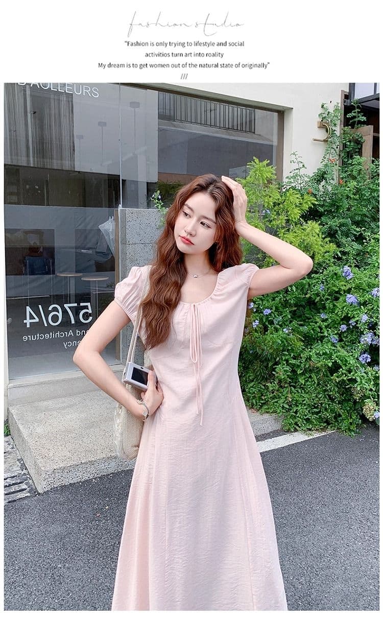 원본 면 주름 원단 네리 지퍼 하나 핑크색 달콤함 슈퍼 요정 드레스 프랑스식 몸매 가꾸기 슬림해 보이는 첫사랑 치마 상세 이미지 6