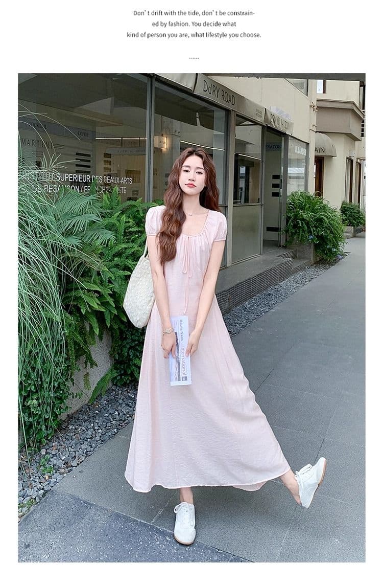 원본 면 주름 원단 네리 지퍼 하나 핑크색 달콤함 슈퍼 요정 드레스 프랑스식 몸매 가꾸기 슬림해 보이는 첫사랑 치마 상세 이미지 7