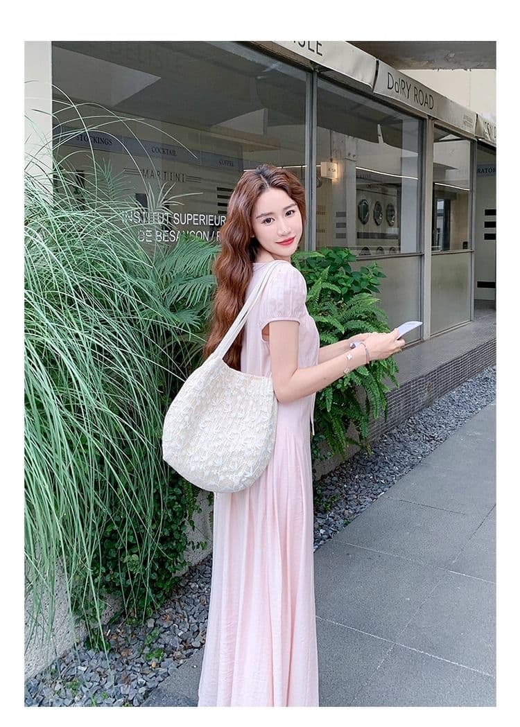 원본 면 주름 원단 네리 지퍼 하나 핑크색 달콤함 슈퍼 요정 드레스 프랑스식 몸매 가꾸기 슬림해 보이는 첫사랑 치마 상세 이미지 8