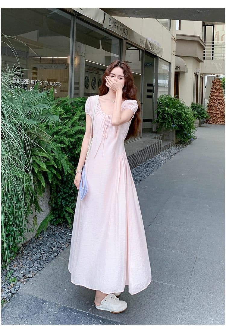 원본 면 주름 원단 네리 지퍼 하나 핑크색 달콤함 슈퍼 요정 드레스 프랑스식 몸매 가꾸기 슬림해 보이는 첫사랑 치마 상세 이미지 10