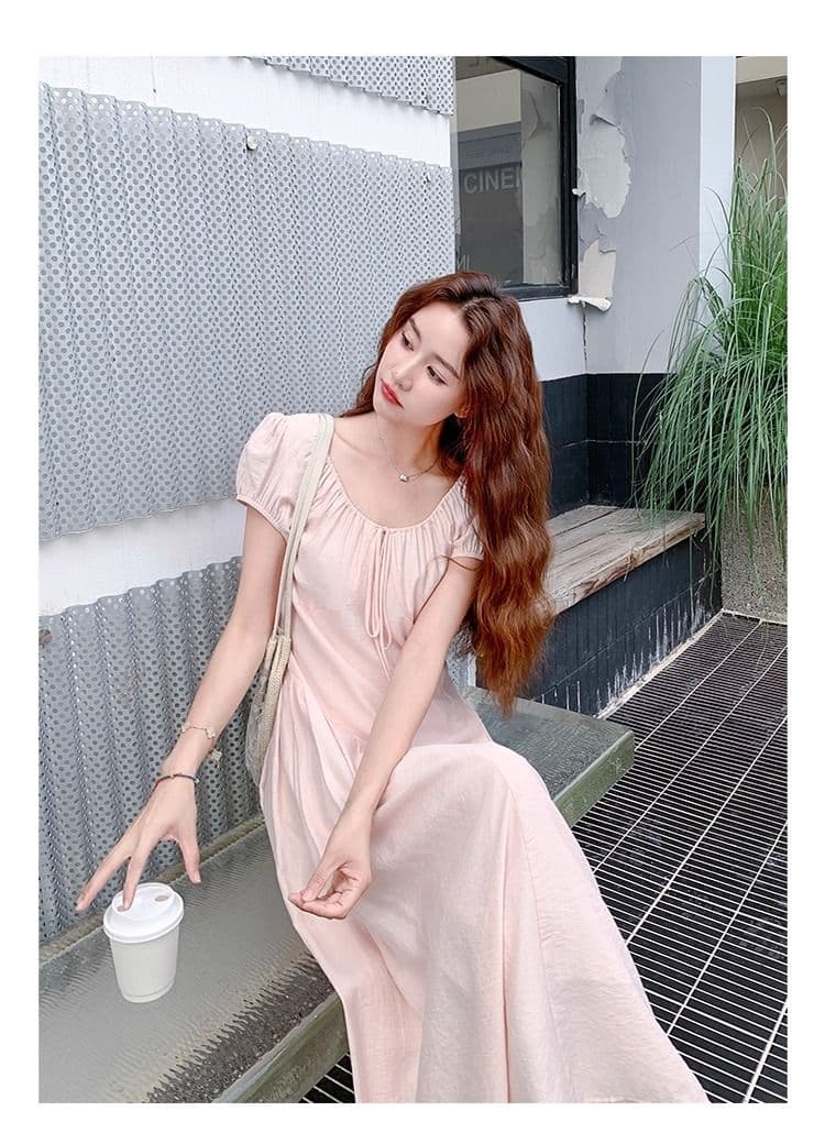 원본 면 주름 원단 네리 지퍼 하나 핑크색 달콤함 슈퍼 요정 드레스 프랑스식 몸매 가꾸기 슬림해 보이는 첫사랑 치마 상세 이미지 12