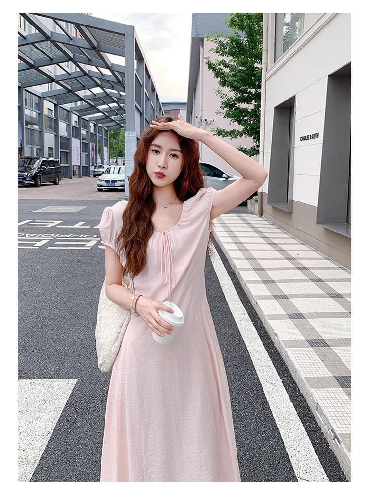 원본 면 주름 원단 네리 지퍼 하나 핑크색 달콤함 슈퍼 요정 드레스 프랑스식 몸매 가꾸기 슬림해 보이는 첫사랑 치마 상세 이미지 13