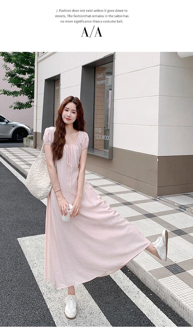 원본 면 주름 원단 네리 지퍼 하나 핑크색 달콤함 슈퍼 요정 드레스 프랑스식 몸매 가꾸기 슬림해 보이는 첫사랑 치마 상세 이미지 14