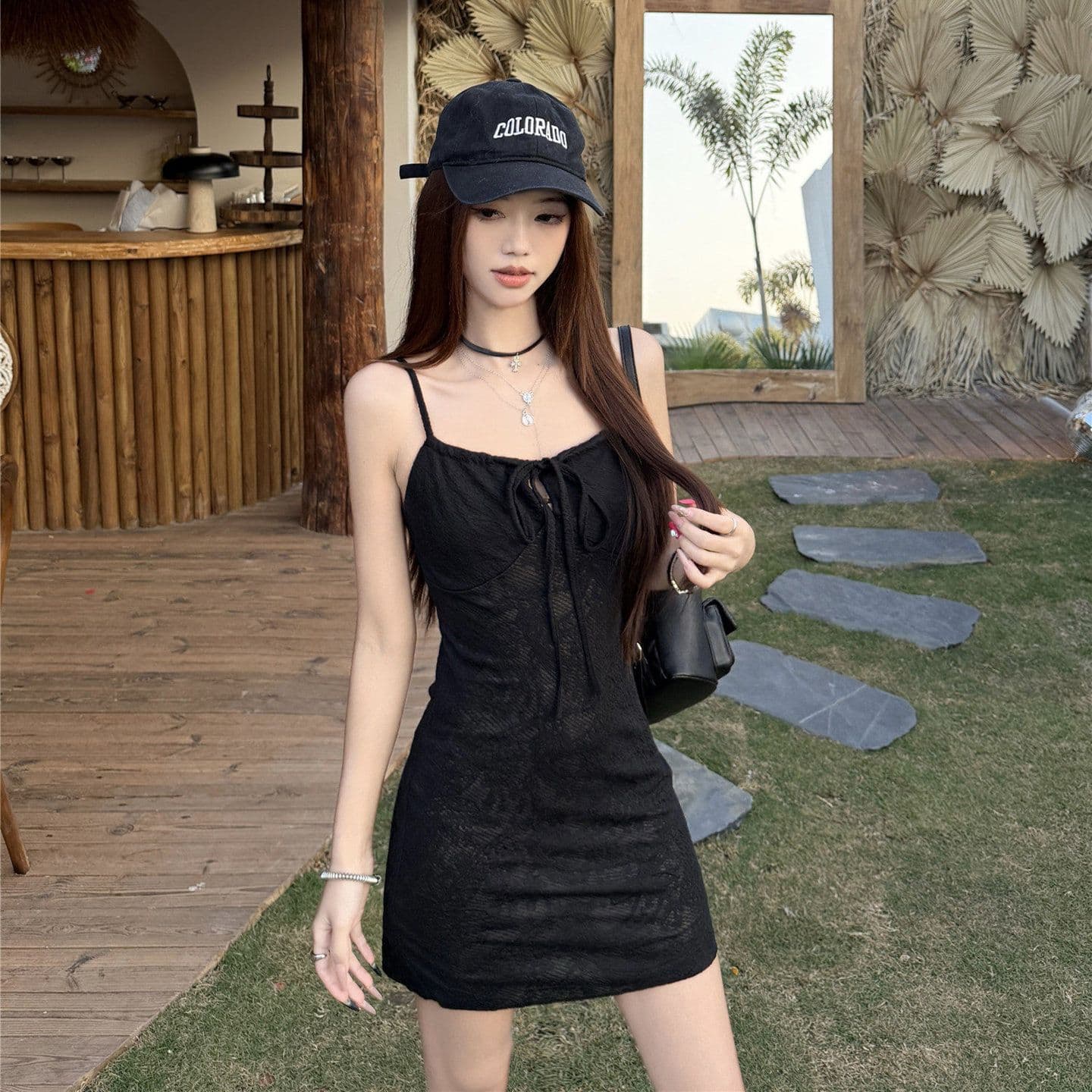 레이스 자카드 원단 네리 핫걸 바람 슬립 여성 드레스 봄 여름 허리 수축 슬림해 보이는 한 마디 미니 스커트 이미지 4