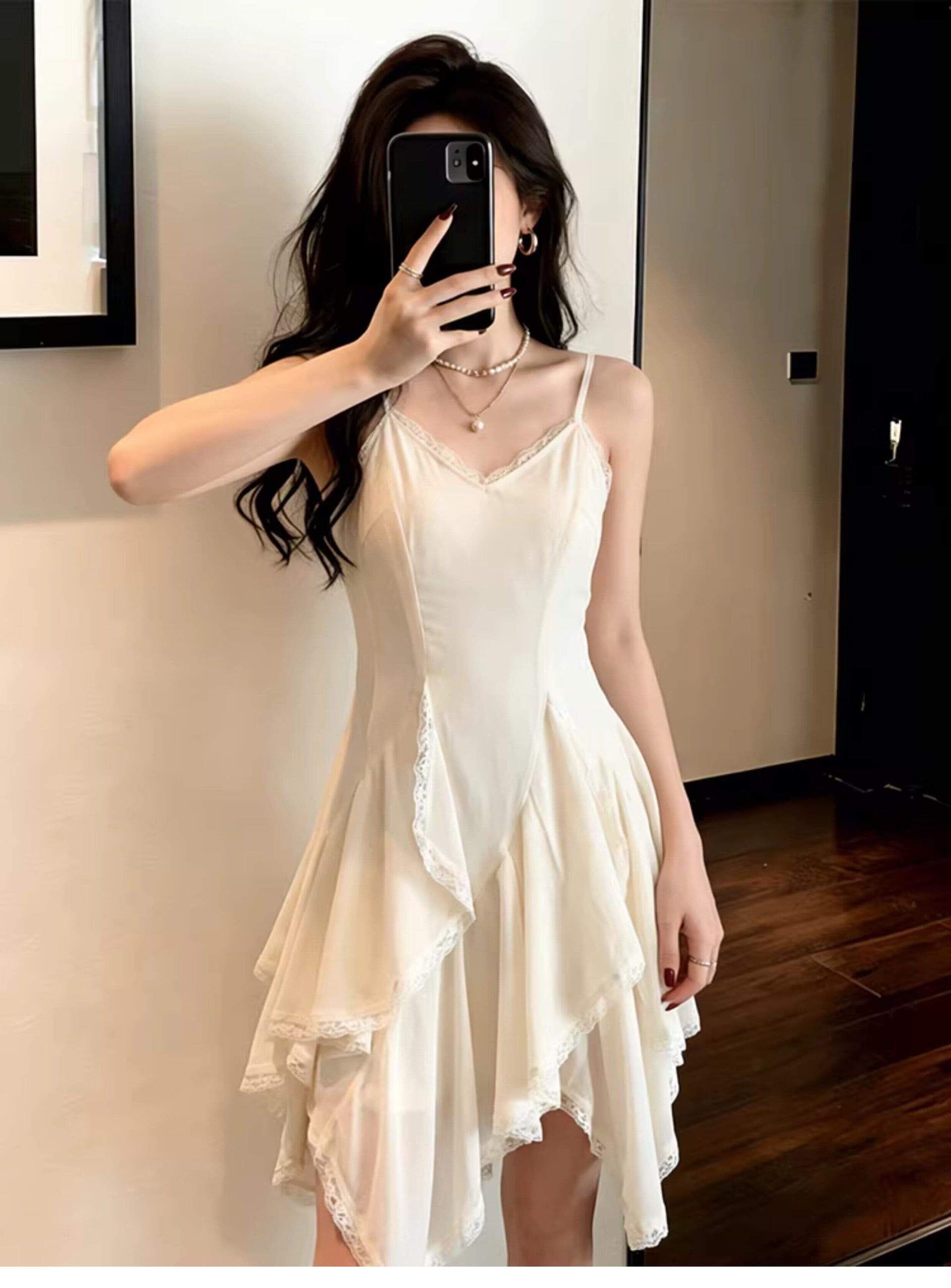 두꺼운 쉬폰 원단 네리 Tulle 레이스 슬립 여성 드레스 2026 여름 새로운 불규칙 미니 스커트 이미지 4