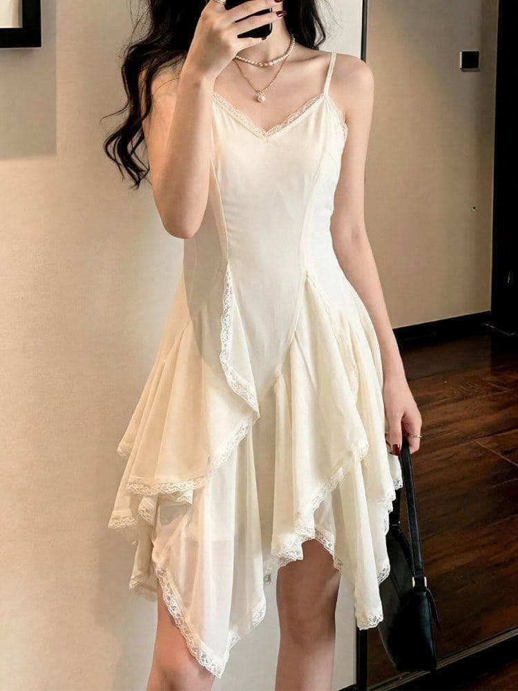 두꺼운 쉬폰 원단 네리 Tulle 레이스 슬립 여성 드레스 2026 여름 새로운 불규칙 미니 스커트 상세 이미지 6