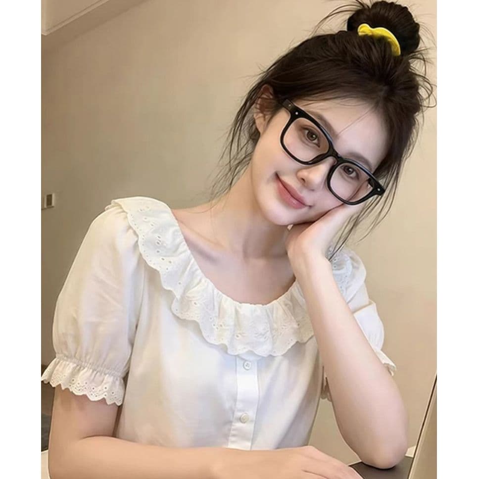 원본 사람들 면 원단 물 용해 레이스 여름 디자인 센스 프랑스식 레이스 셔츠 화이트 몸매 가꾸기 품격 맨위 이미지 4