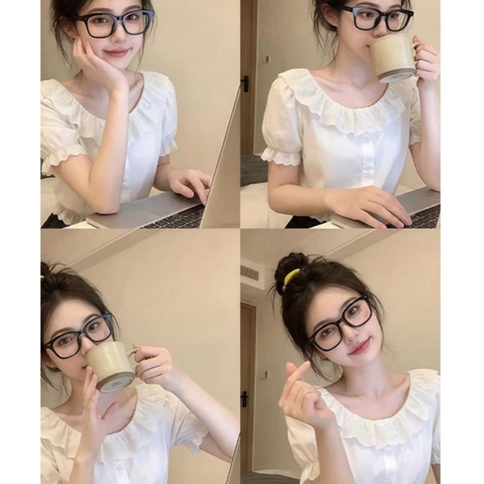 원본 사람들 면 원단 물 용해 레이스 여름 디자인 센스 프랑스식 레이스 셔츠 화이트 몸매 가꾸기 품격 맨위 이미지 5