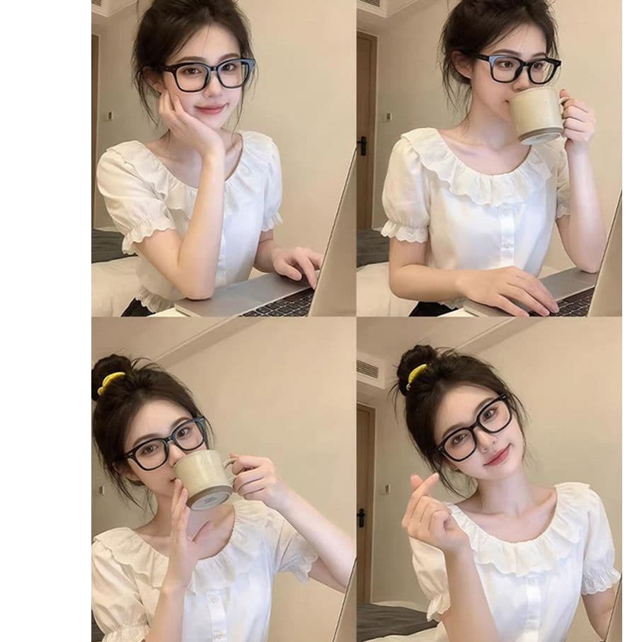 원본 사람들 면 원단 물 용해 레이스 여름 디자인 센스 프랑스식 레이스 셔츠 화이트 몸매 가꾸기 품격 맨위 상세 이미지 6