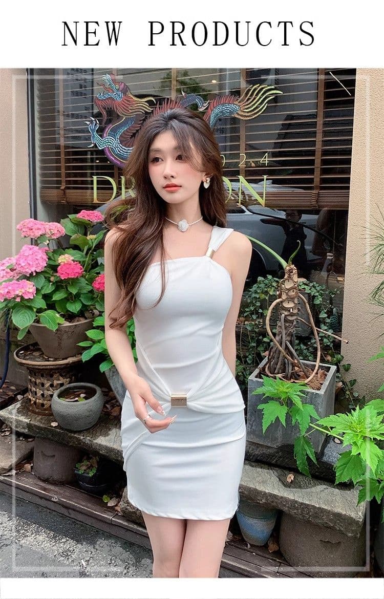 섹시함 핫걸 바람 비스듬한 어깨 숄더백 슬립 여성 드레스 여름 새로운 몸매 가꾸기 슬림해 보이는 고급 센스 타이트 스커트 미니 스커트 상세 이미지 3